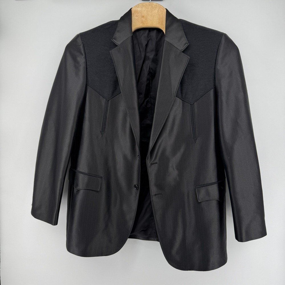 Circle S Texas Western Blazer Men 46L Black Textured Contrast Yoke Sport Coat